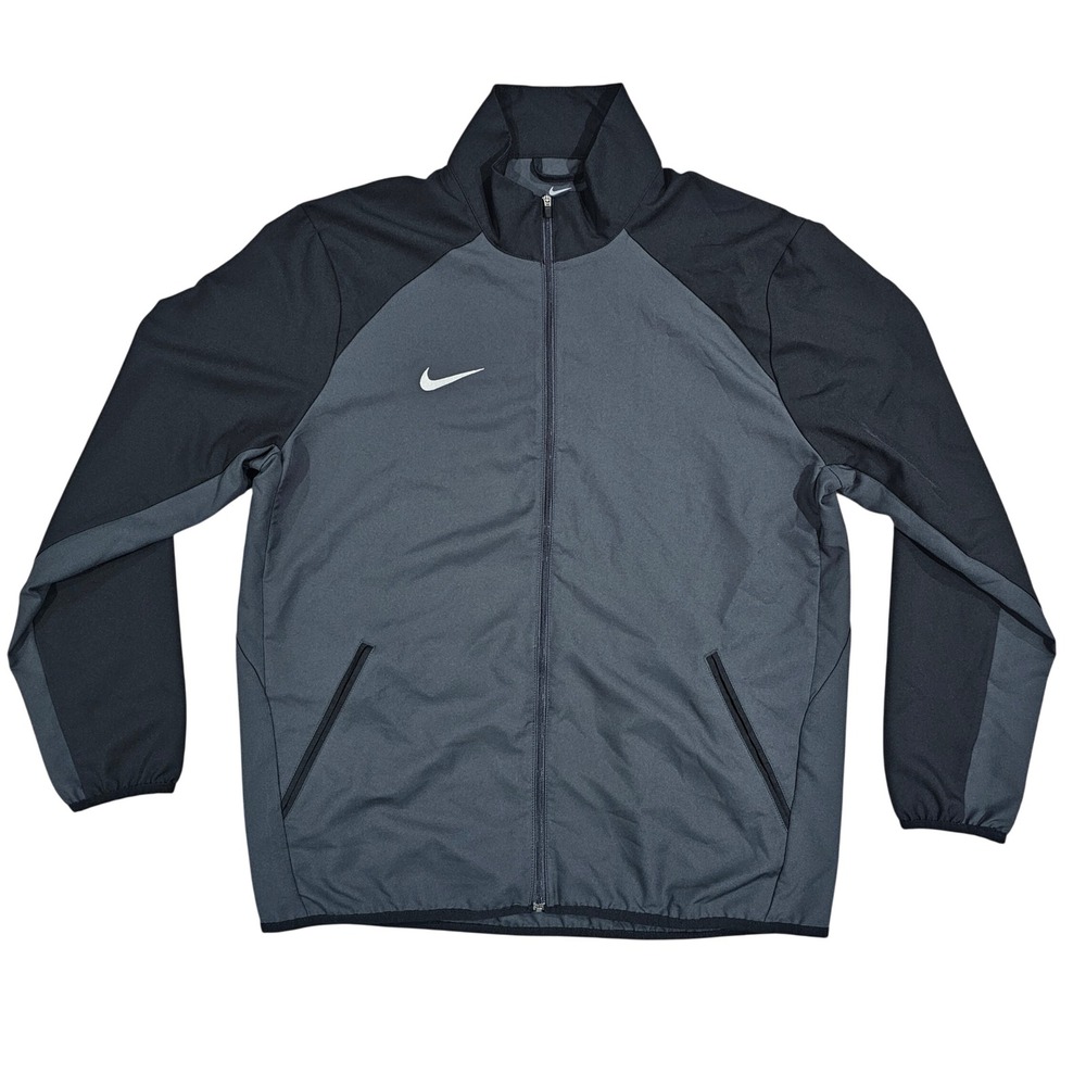 Nike Dri-FIT Mens L Grey Black Full Zip Track Jacket Athletic Training